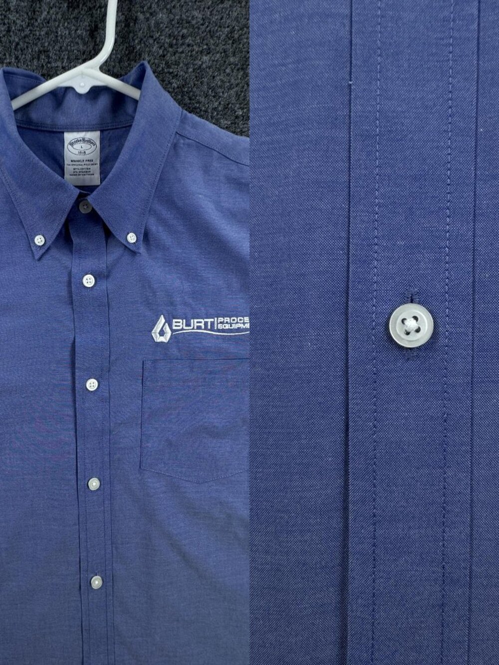 Brooks Brothers Industry Logo Blue Large Button-Down Shirt Cotton Spandex Solid